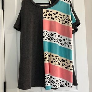 Color Block Leopard Print T-Shirt